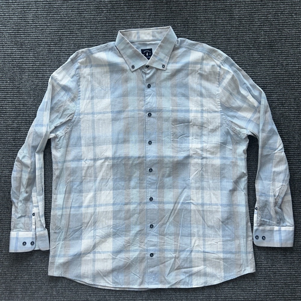 Johnnie-O Mens XXL Mens Shirt Blue White Cream Plaid Long Sleeve Button Down